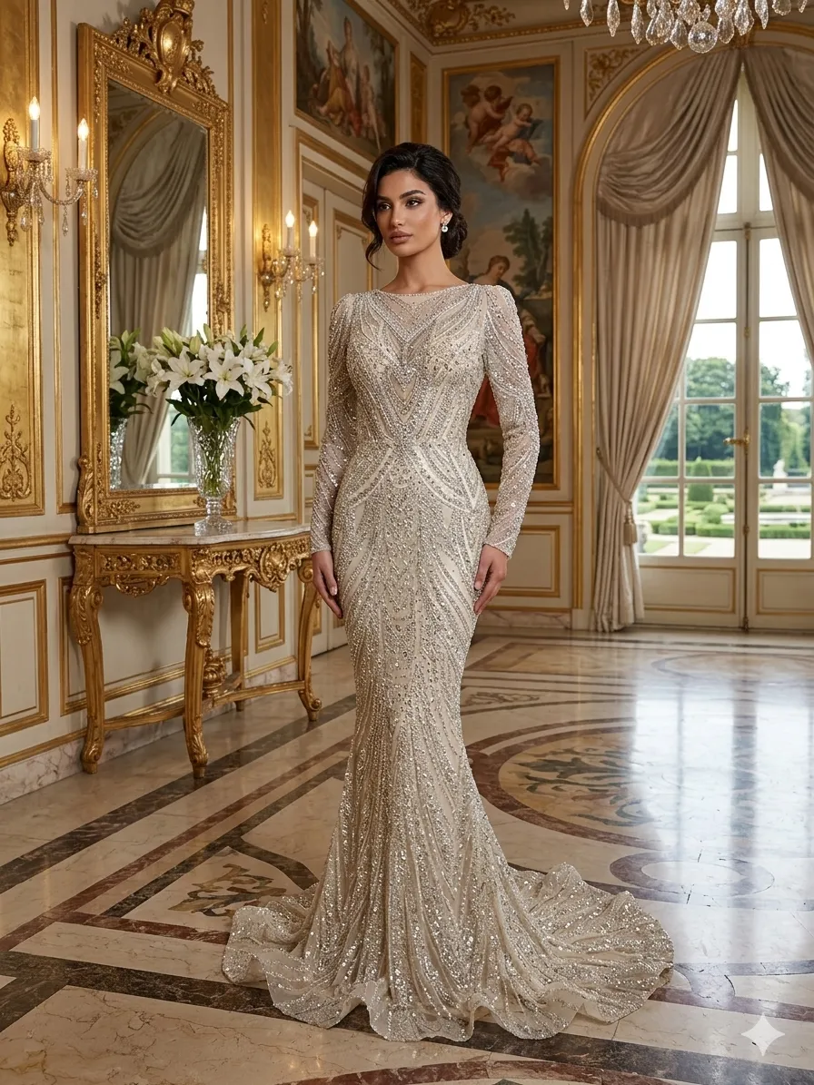 Nude soirée gown