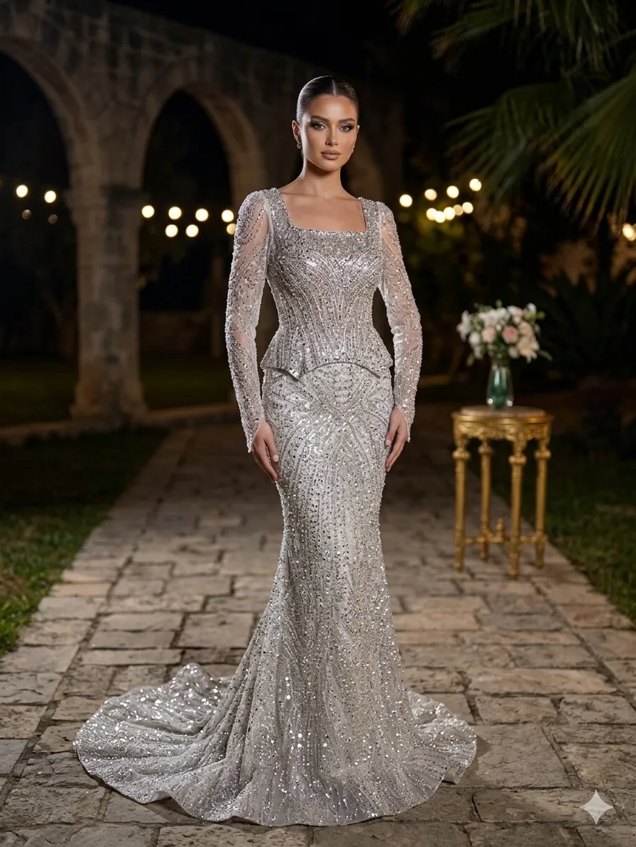 Silver soirée gown