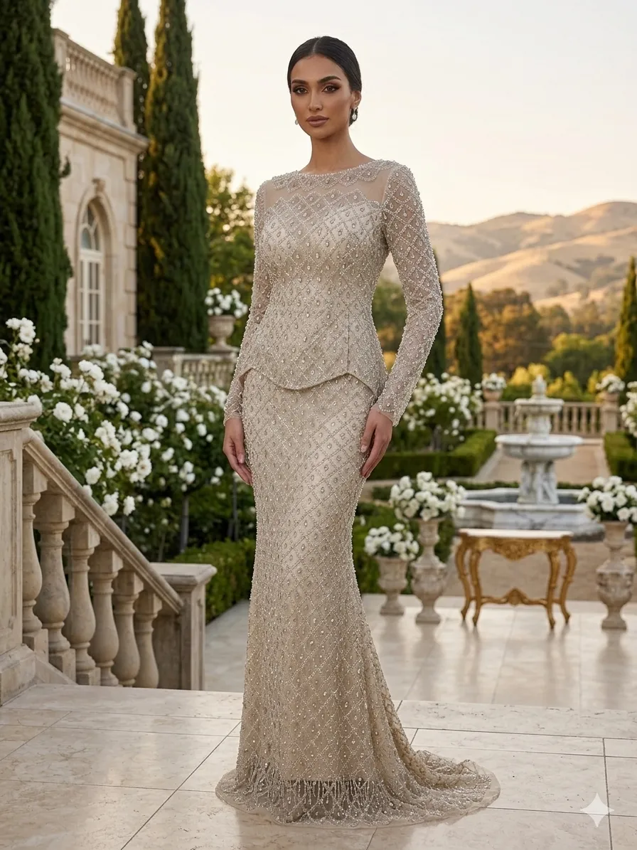 Beige soirée gown