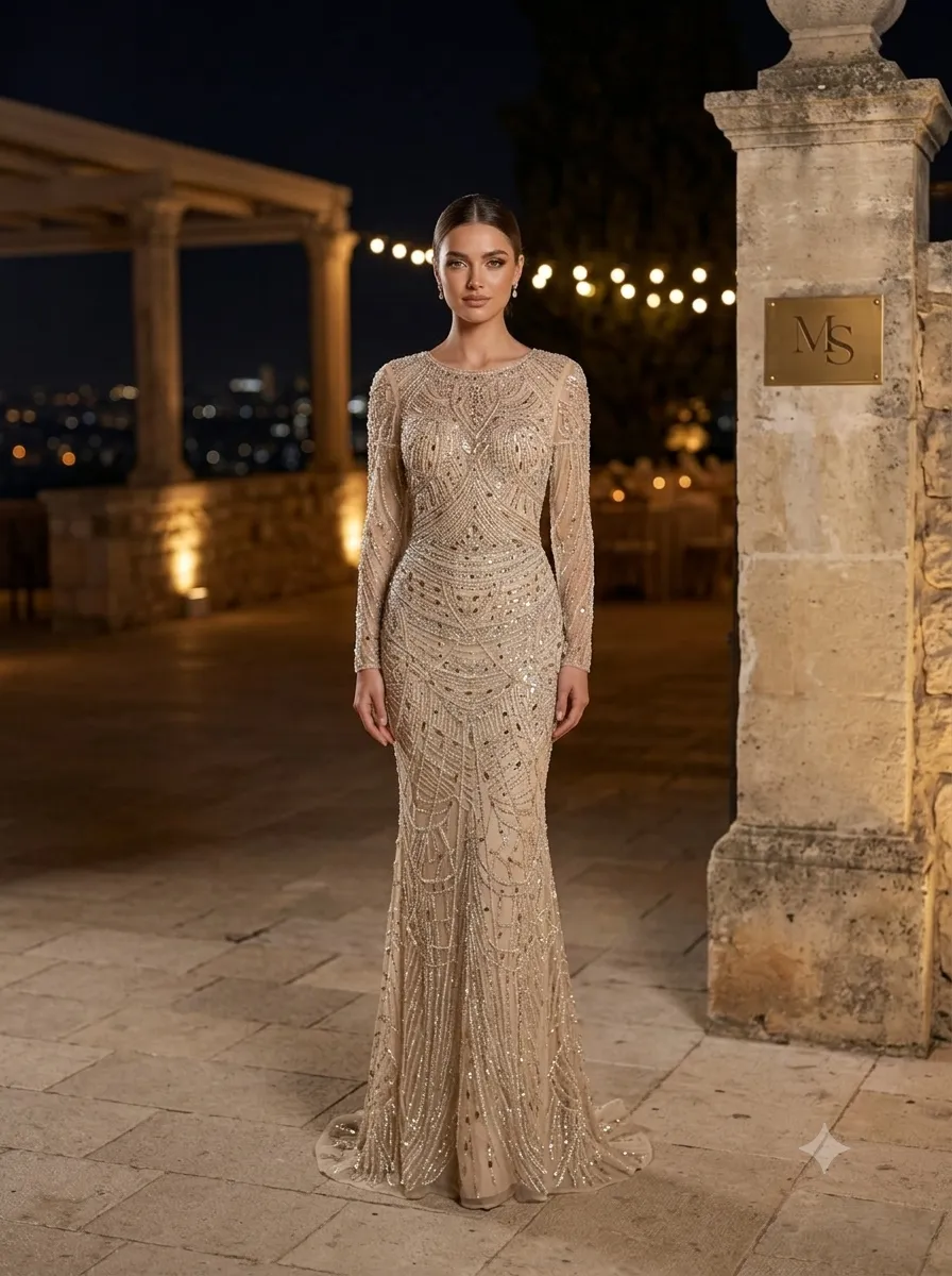 Nude soirée gown