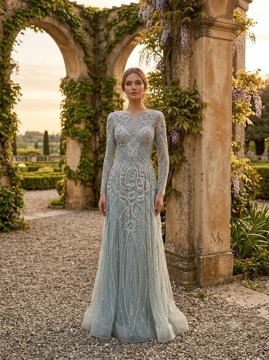 Grey soirée gown