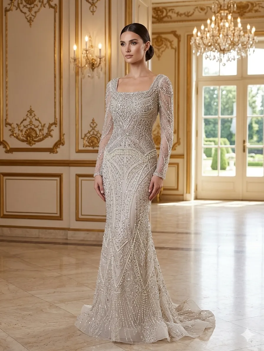 Silver soirée gown