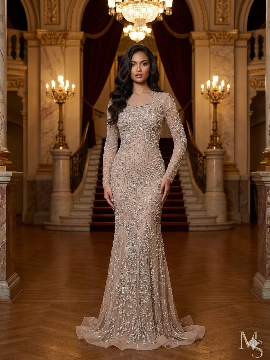 Nude soirée gown