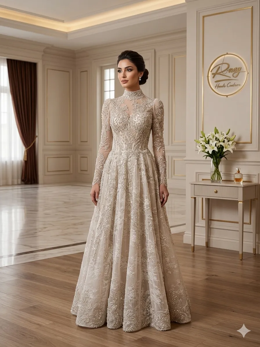 Silver soirée gown