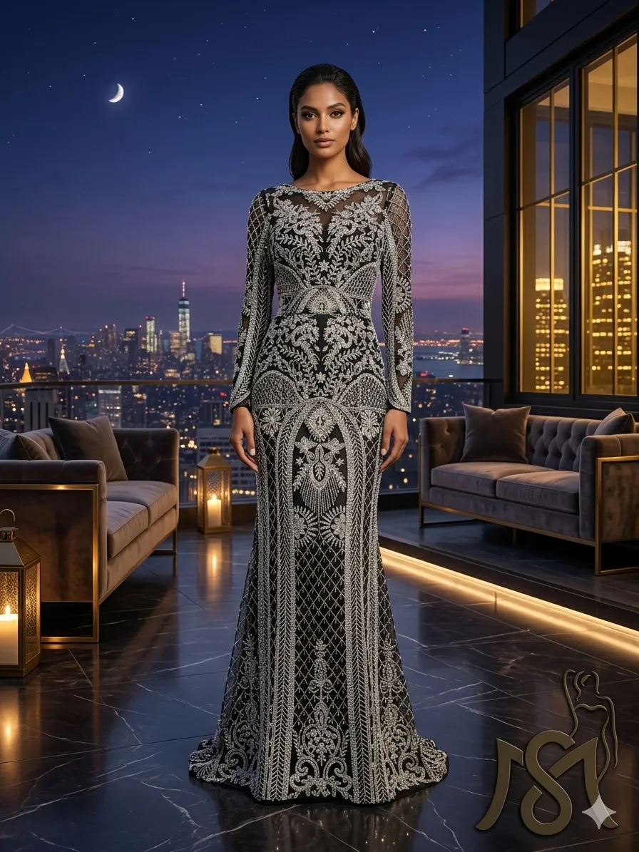 Grey soirée gown